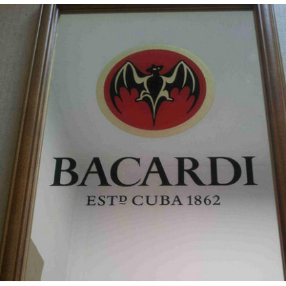 Bacardi framed bar mirror. 32 x 22cm.