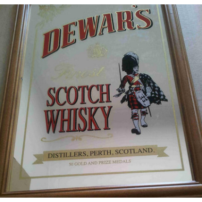 Dewar's whisky framed bar mirror. 32 x 22cm.