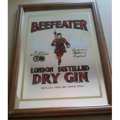 Beefeater gin framed bar mirror. 32 x 22cm.