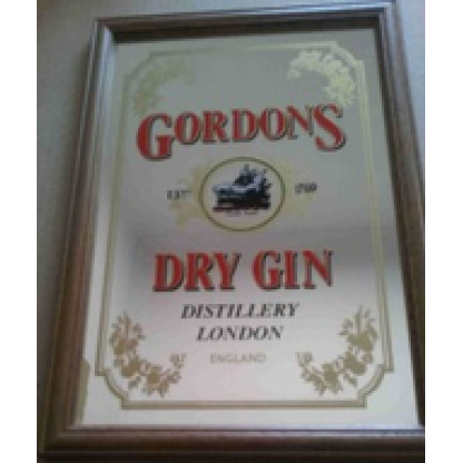 Gordons gin framed bar mirror. 32 x 22cm.