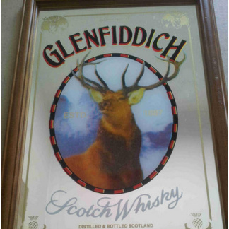 Glenfiddich Scotch Whisky  framed bar mirror. 32 x 22cm.