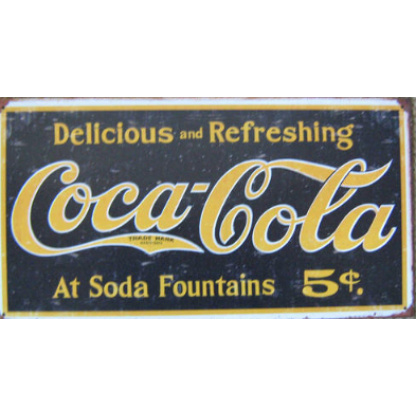 cc1a.Coca-Cola 5c at soda fountains metal sign. 40 x 21cm.