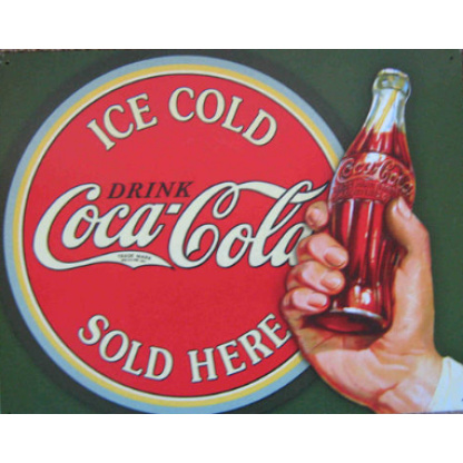 Coca-Cola. Ice cold Coke sold here.  40 x 30cm.