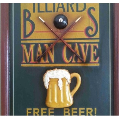 Billiards man cave beer wall plaque. wood. 60 x 40cm.