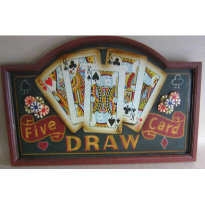 Poker 5 card draw wall plaque. wood. 60 x 40cm.