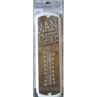 MAN CAVE metal thermometer in original packin. 44 x 13cm.