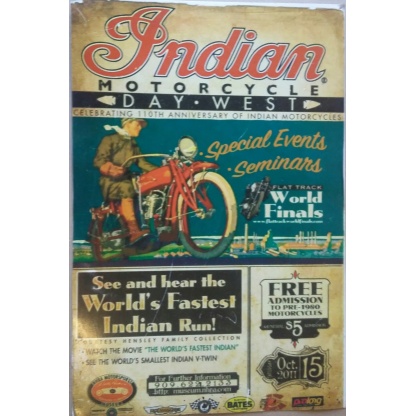 Indian motor cycle vintage style used metal sign.