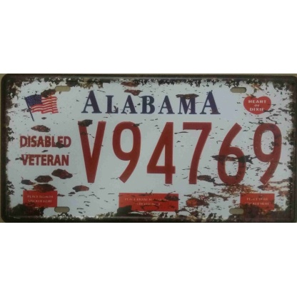 USA Alabama Disabled Veteran embossed license plate metal sign.