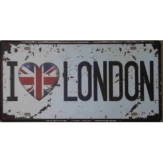 I Love London embossed metal license plate.