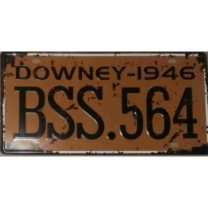Downey-1946 embossed metal license plate.