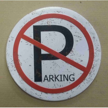 No Parking metal sign.
