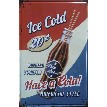 Ice Cold Cola American style embossed metal sign