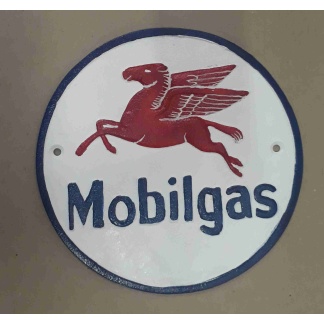 Mobilgas cast iron sign.