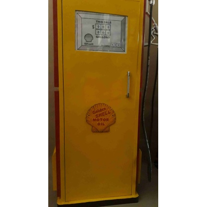 Golden Shell motor oil model tin petrol pump/ storage cabinet.