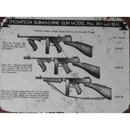 Thompson submachine gun metal sign