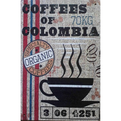 Coffees of Colombia metal sign.