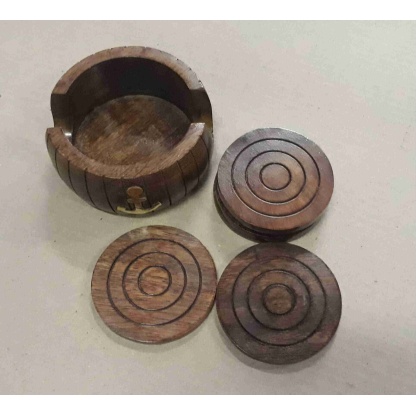 Wooden coasters. Set of 6 , solid wood in a solid wood & brass holder.