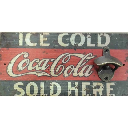 Ice cold coca-cola sold here wall plaque/beer Bottle cap opener.
