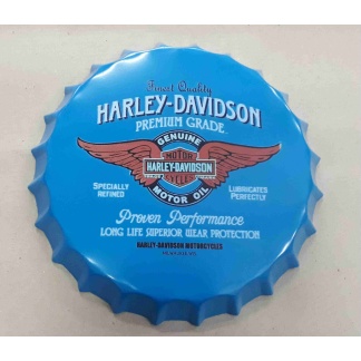Harley-Davidson premium grade motor oil bottle cap metal sign.