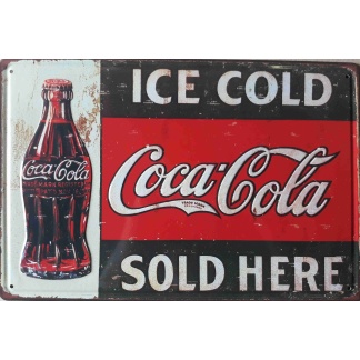 Ice cold coca-cola embossed metal sign