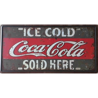 Ice cold Coca-cola sold here embossed license plate