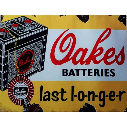 Oakes batteries. Aluminium sign From UK.