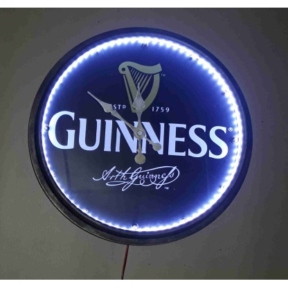 Guinness illuminated clock. 50cm diameter.