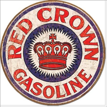 Red Crown Gas round metal sign