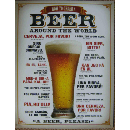 Beer. How to order beer around the world metal sign