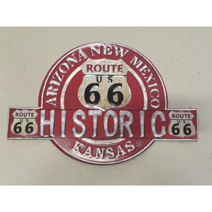 Historic Route 66 embossed metal sign.