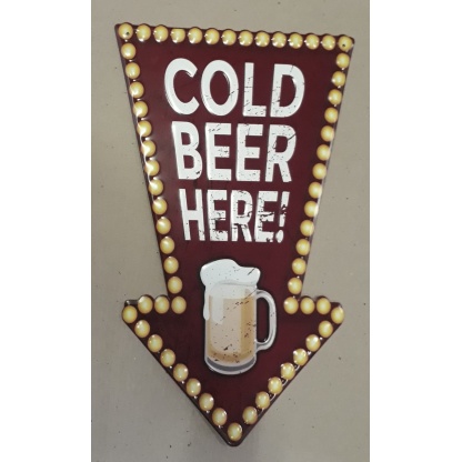 Cold beer here embossed metal sign