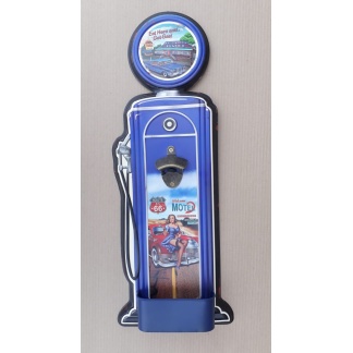 Route 66 gas station metal Bottle Cap Opener. Wall decor.