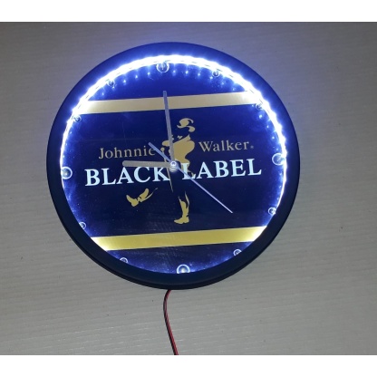 Johnnie Walker Black Label illuminated clock. 30cm diameter.