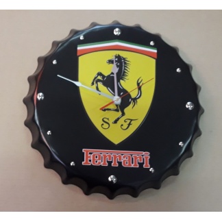 Ferrari bottle cap embossed metal clock.