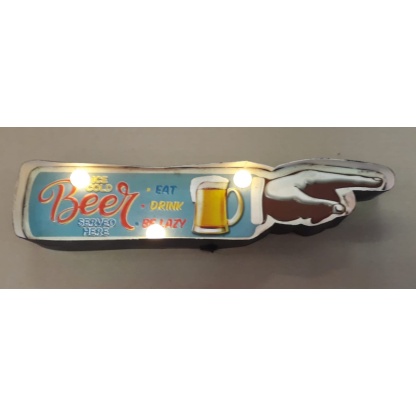 Ice cold beer served here, bar metal retro light sign. (Battery powered)