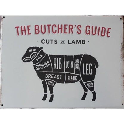 The butcher's guide. Lamb cuts metal sign.