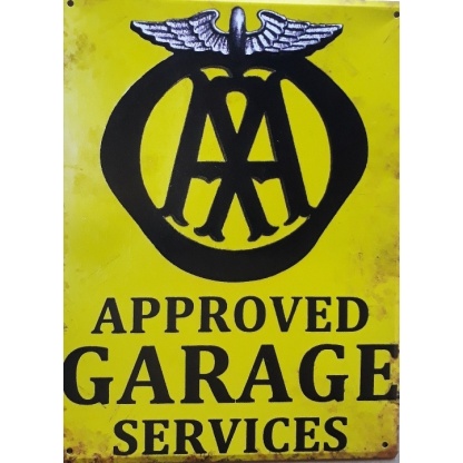 AA garage. Approved garage services metal sign.