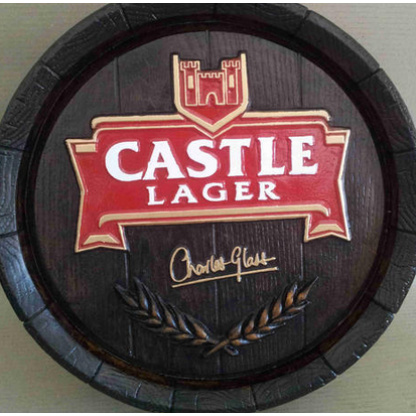 Castle Lager large barrel end. 46cm diameter