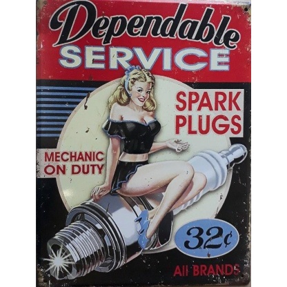 Dependable Service Spark Plugs Garage Metal Sign