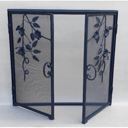 Surface mounted floral fire screen with double opening doors. 80W x 75H.