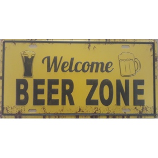 Welcome Beer Zone Embossed License Plate