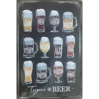 Types Of Beer Embossed Metal Sign.