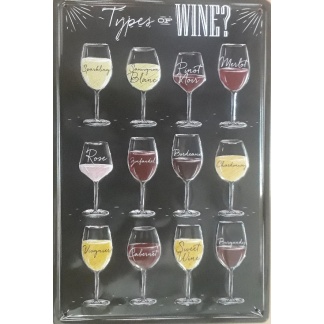 Types Of Wine Embossed Metal Sign