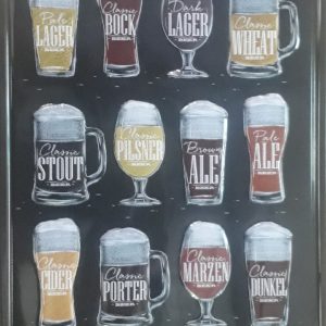 Types Of Beer Embossed Metal Sign.